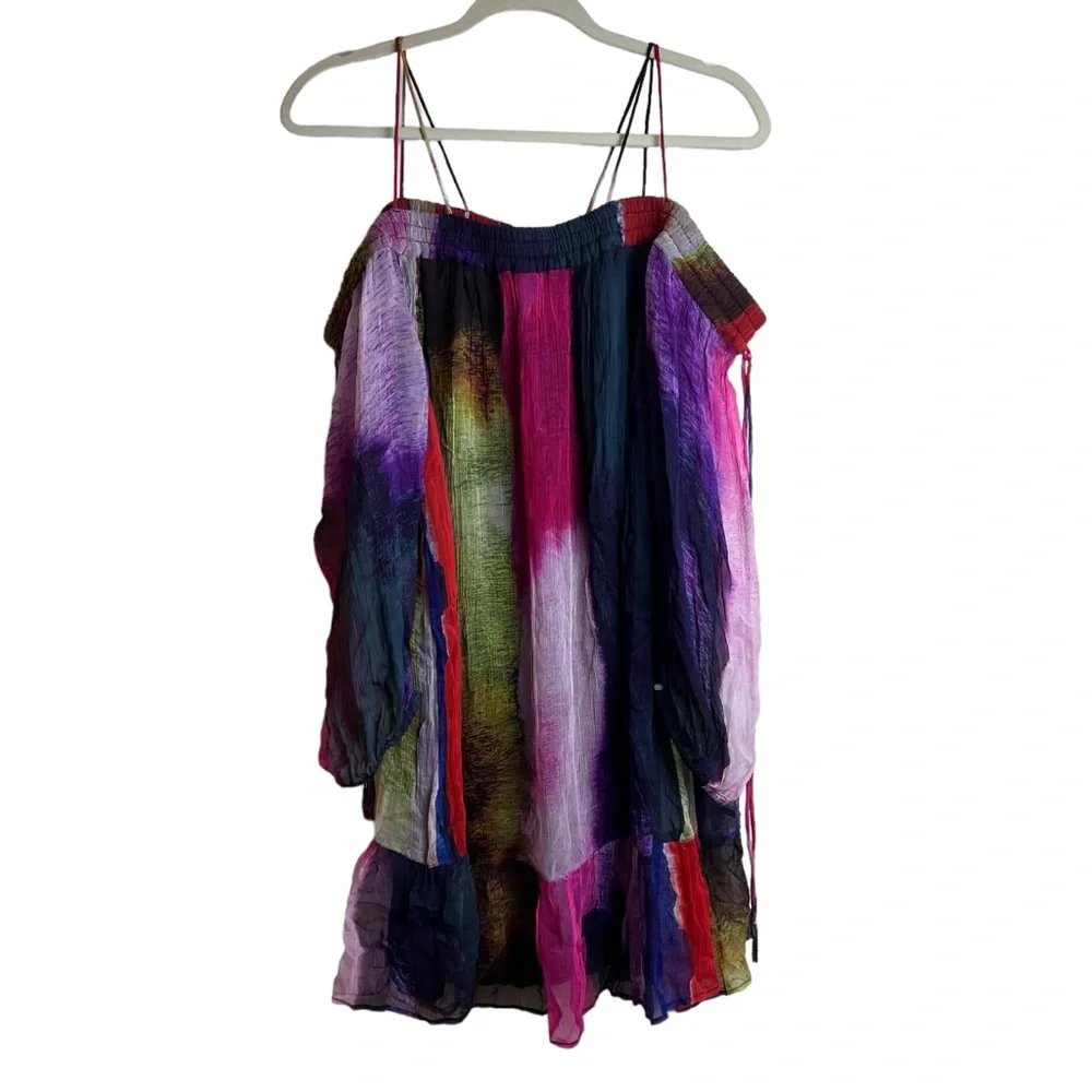Floreat x Anthropologie Off The Shoulder Watercolor Mini Dress, Size Large - Picture 3 of 14